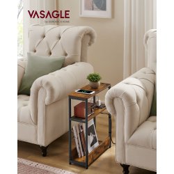 Sidebord med strmstik - smal slank sengebord - rustik brun