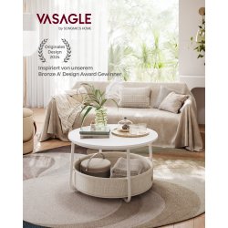 Sofabord - rundt stuebord med stofkurv - hvid - 75 x H45 cm