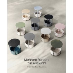 Sidebord - rundt hjrnebord med stofkurv - creme hvid 45 x H50 cm