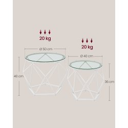 Sofabordss�t - 2 sideborde - runde sofaborde - hvid glasborde