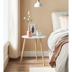 Indskudsborde - 2 runde sideborde - hvid/brun sofabordsst