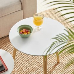 Indskudsborde - 2 runde sideborde - hvid/brun sofabordsst