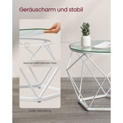 Sofabordss�t - 2 sideborde - runde sofaborde - hvid glasborde