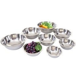 Skle i rustfrit stl - st med 8 stabelbare rreskle og serveringsskle