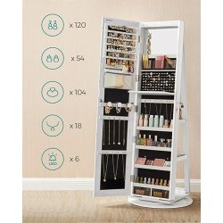 Smykkeskab - roterende spejlskab til smykker og makeup - hvid