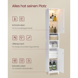 badevrelsesskab med lys, hylder og skabe - hvid 170 x 30 x 30