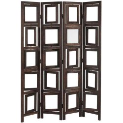 Skillev�g/foldesk�rm i brunt tr� med fotorammer - rumdeler 160 x 125 cm