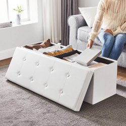 Entreb�nk - skammel med kiste 110 x 38 x 38 - hvid kunstl�der