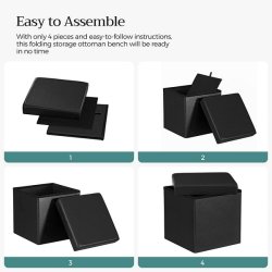 Puf med kiste - skammel med opbevaring 38 x 38 x 38 - sort kunstl�der