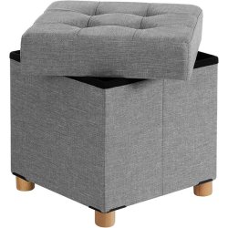 Puf med kiste - skammel med opbevaring 38 x 38 x 40 - lysegr