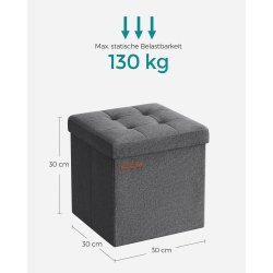 Puf med kiste - skammel med opbevaring 30 x 30 x 30 - mrkegr