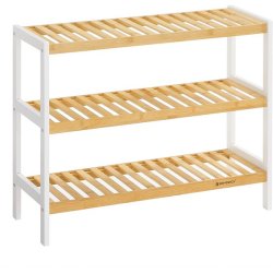 Skoreol i bambus med 3 hylder - hvid og brun 70 x 55 x 26