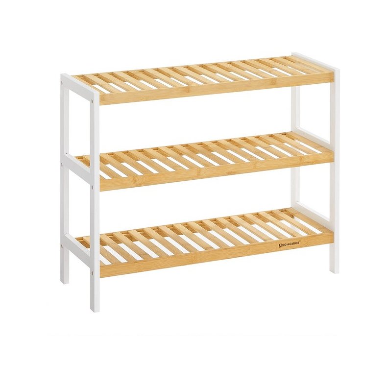 Skoreol i bambus med 3 hylder - hvid og brun 70 x 55 x 26