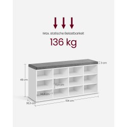 Skobnk - siddebnk med skohylder - entrebnk med skorum - hvid