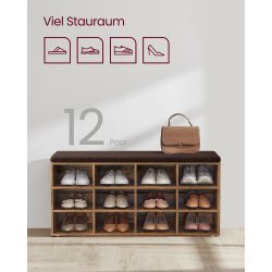 Skobnk - siddebnk med skohylder - entrebnk med skorum - rustik brun