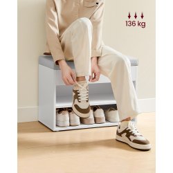 Skob�nk - siddeb�nk og opbevaringsb�nk med skohylder - hvid