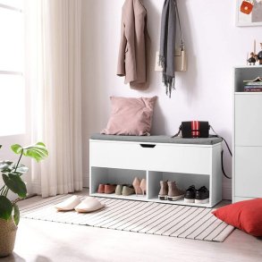 Skob�nk - siddeb�nk og opbevaringsb�nk med skohylder - hvid