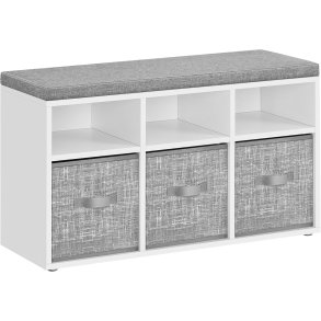 Skob�nk med skorum  - siddeb�nk med opbevaring - gr� og hvid