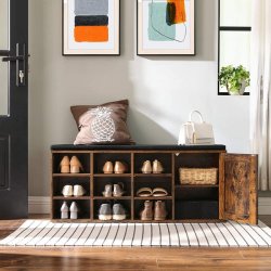 Skobnk - siddebnk med skohylder - bnk med skab - rustik brun