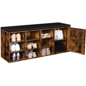 Skobnk - siddebnk med skohylder - bnk med skab - rustik brun