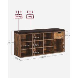 Skobnk - siddebnk med skohylder - entrebnk med skorum - rustik brun