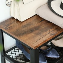 Skobnk med 2 trdhylder - siddebnk med skohylder - rustik brun