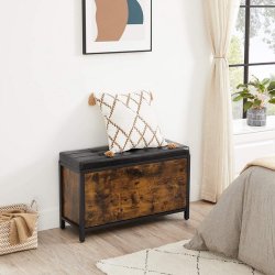 Skobnk med skoskab til sko - polstret siddebnk - rustik brun