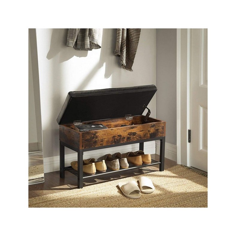 Skobnk med skohylde  - siddebnk med opbevaring - rustik brun