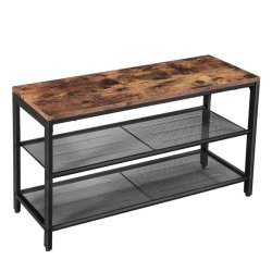 Skobnk med 2 hylder - siddebnk med skohylder - rustik brun