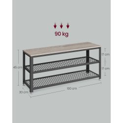 Skob�nk med 2 hylder - siddeb�nk med skohylder - gr� beige (Greige)