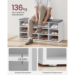 Skobnk - siddebnk med skohylder - entrebnk med skorum - hvid