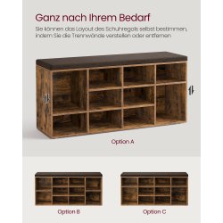 Skobnk - siddebnk med skohylder - entrebnk med skorum - rustik brun