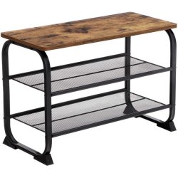 Siddebnk med 2 trdhylder - skobnk med skohylder - rustik brun