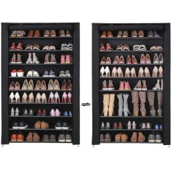 Skoreol med 10 hylder til 50 sko - 162 x 100 x 28 cm - sort