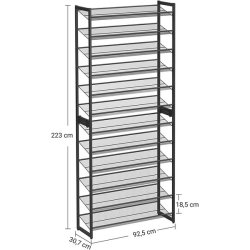 Skoreol med 12 hylder - st med 2 x 6 skohylder - sort metal