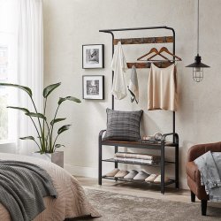 Garderobestativ med knagerkker og 2 skohylder - rustik brun