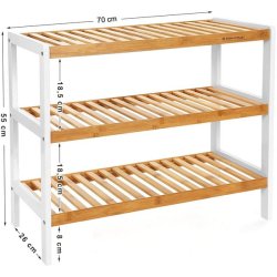 Skoreol i bambus med 3 hylder - hvid og brun 70 x 55 x 26