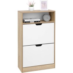 Skoskab med 2 skuffer - skoreol med 2 rum - hvid og brun