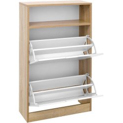 Skoskab med 2 skuffer - skoreol med 2 rum - hvid og brun