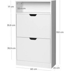Skoskab med 2 skuffer - skoreol med 2 rum - hvid