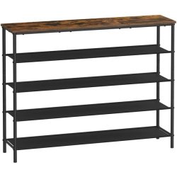 Skoreol med 4 stofhylder - skostativ med hylder - rustik brun