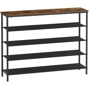 Skoreol med 4 stofhylder - skostativ med hylder - rustik brun