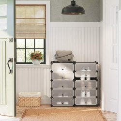 Skoskab i plast - rektangulrt opbevaringsskab med 10 rum - gr