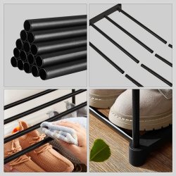 Skostativ - skoreol i sort metal med 3 hylder - 92 x 30,5 x 55