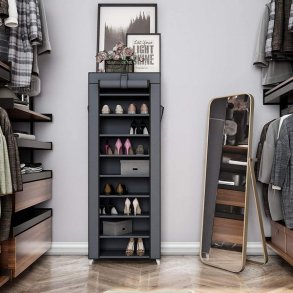 Skoskab med 10 hylder til 27 sko - 160 x 58 x 28 cm - gr