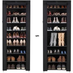 Skoskab med 10 hylder til 27 sko - 160 x 58 x 28 cm - sort