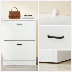 Skoskab med 2 skuffer - skoreol med 2 rum - hvid