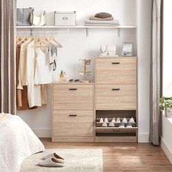 Skoskab med 2 skuffer - skoreol med 2 rum - eg brun