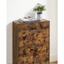 Skoskab med 2 skuffer - skoreol med 2 rum - rustik brun