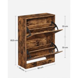 Skoskab med 2 skuffer - skoreol med 2 rum - rustik brun